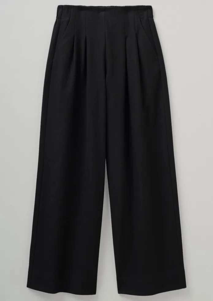 Women TOAST Trousers-Corinne Wool Cotton Herringbone Wide Leg Trousers