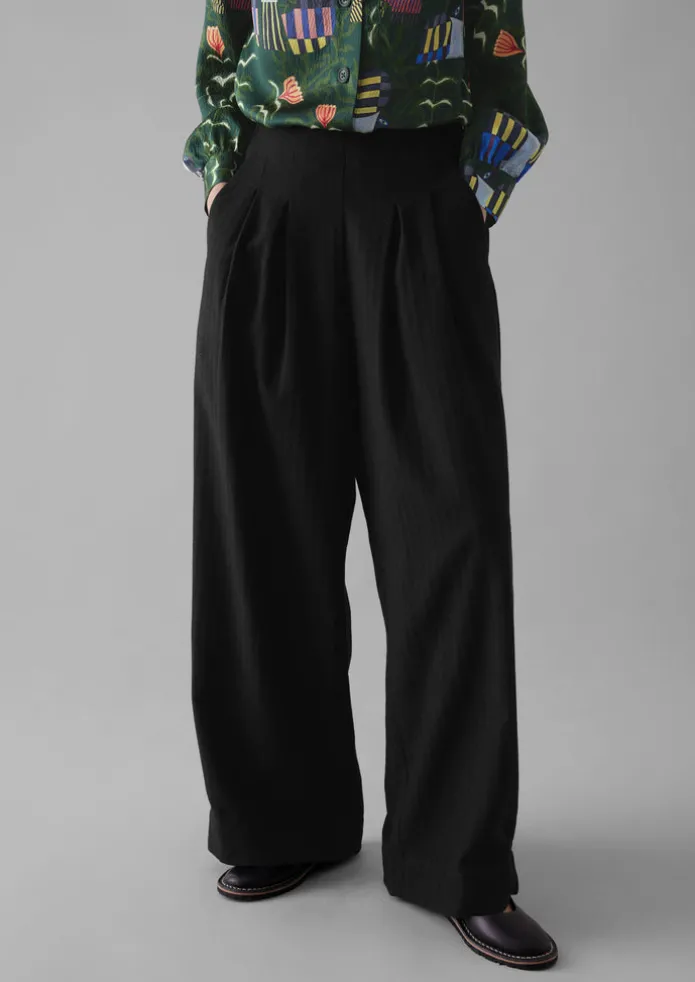 Women TOAST Trousers-Corinne Wool Cotton Herringbone Wide Leg Trousers