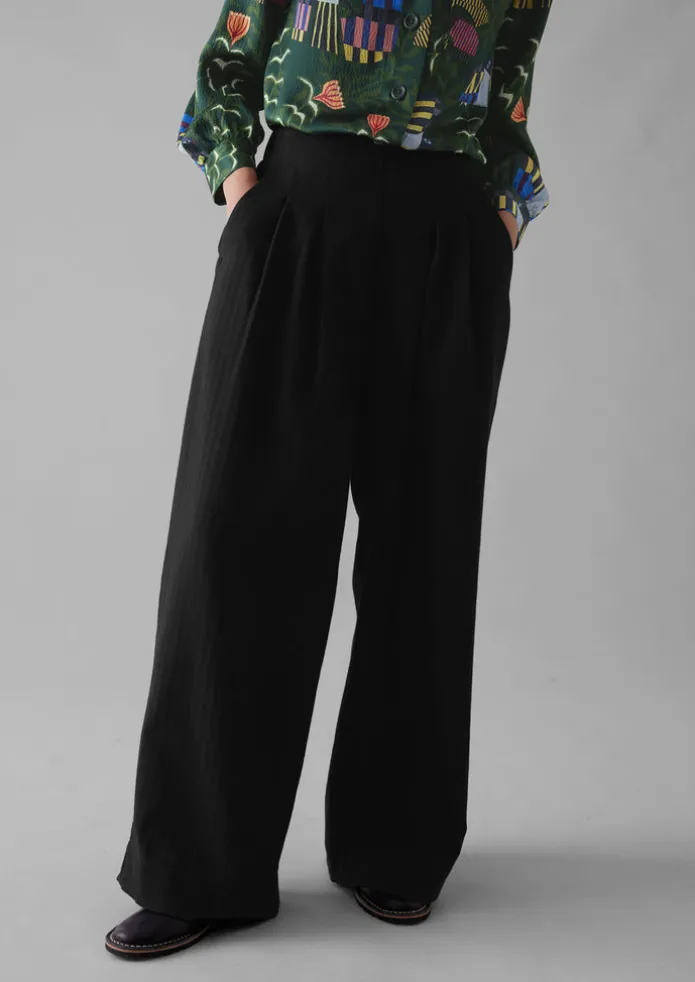 Women TOAST Trousers-Corinne Wool Cotton Herringbone Wide Leg Trousers