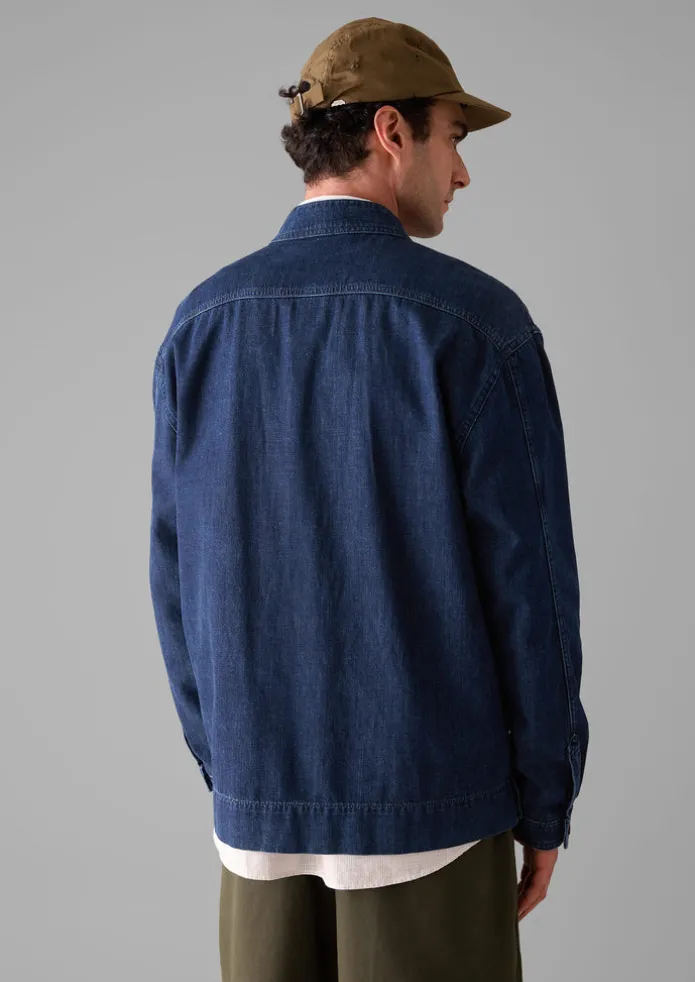TOAST Denim | Workwear-Grandad Collar Half Placket Denim Shirt