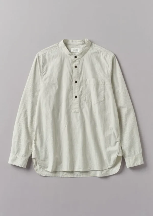 TOAST Shirts-Grandad Collar Stripe Pullover Shirt