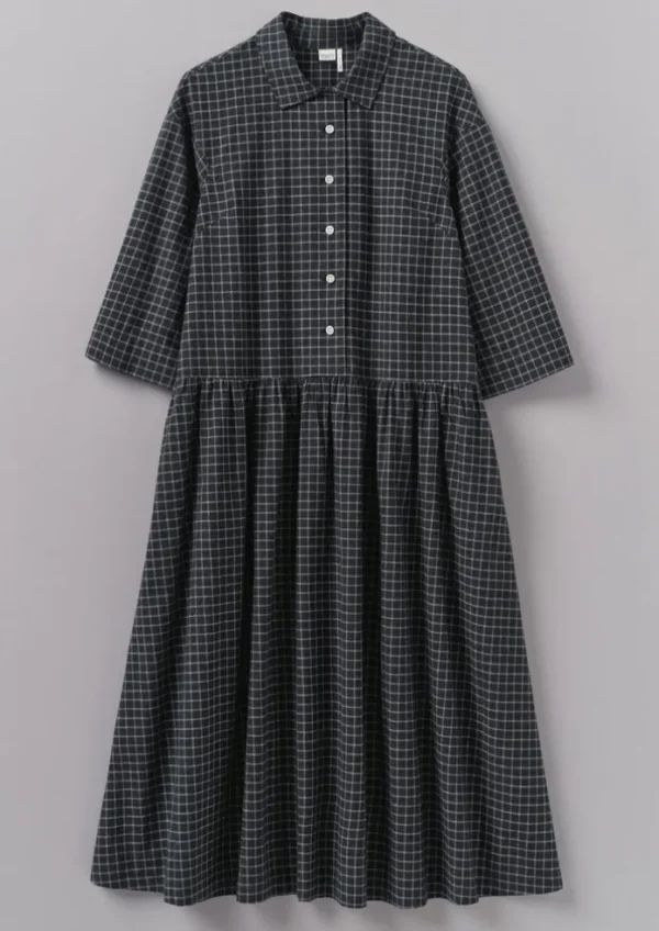 Women TOAST Cashmere | Loungewear-Graph Check Cotton Cashmere Shirt Dress