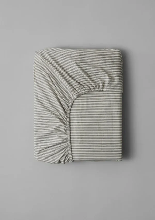 TOAST Textiles | Bed Linen-Organic Cotton Ticking Stripe Fitted Sheet