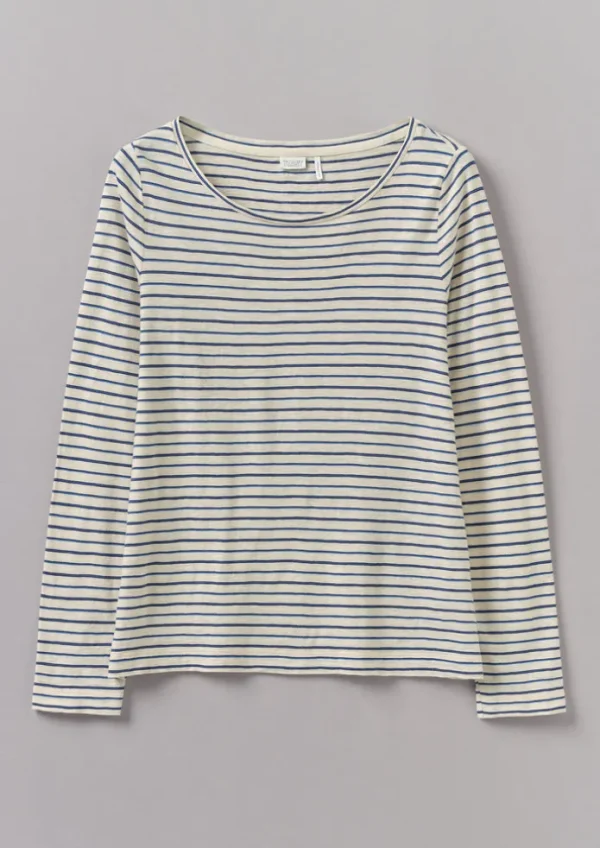 Women TOAST Jersey | Tops & Tees-Stripe Cotton Open Neck Tee