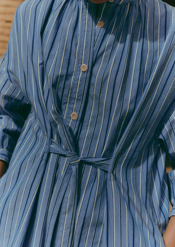 Women TOAST Dresses-Stripe Poplin Gathered Dress