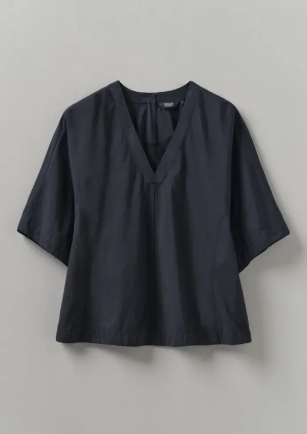 Women TOAST Tops & Tees-Textured Cotton Poplin V-Neck Top