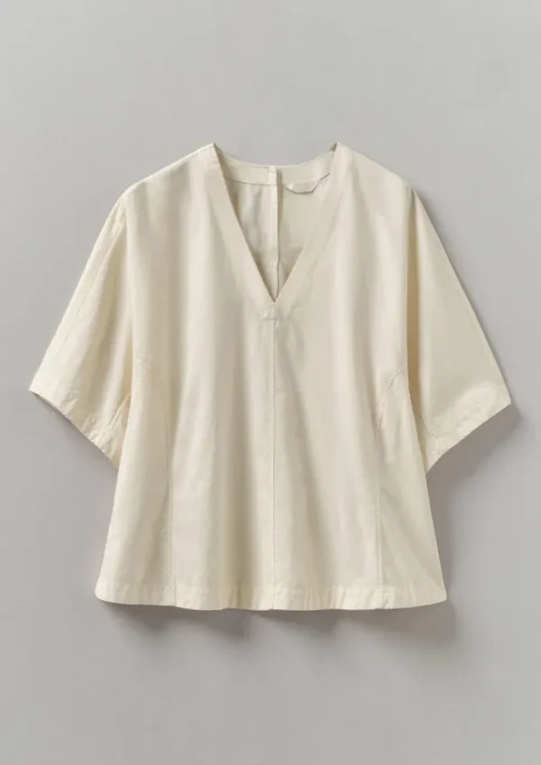 Women TOAST Tops & Tees-Textured Cotton Poplin V-Neck Top